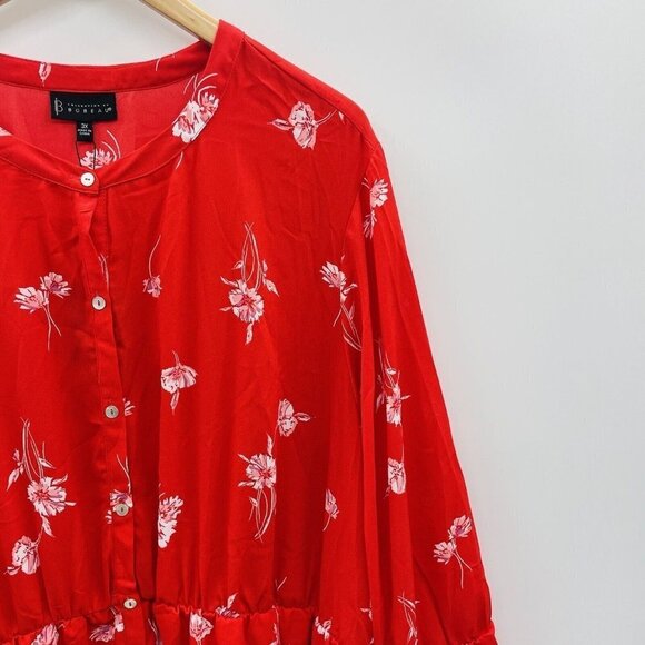 B Collection by Bobeau Womens Plus Size 3X Floral Print Shirt Dress in Red - Picture 4 of 10